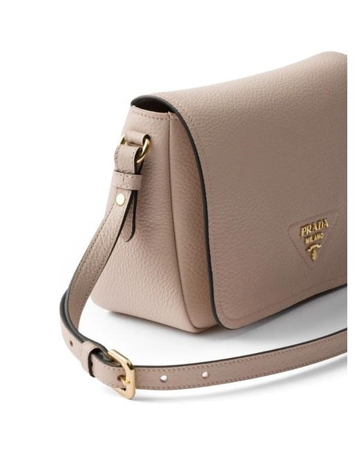 Prada Gray Leather Shoulder Bag