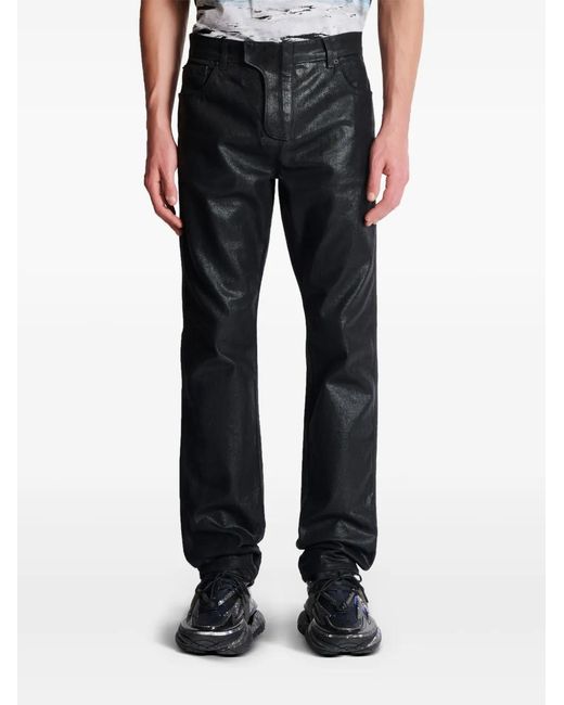 Balmain Blue Logo Patch Trousers for men