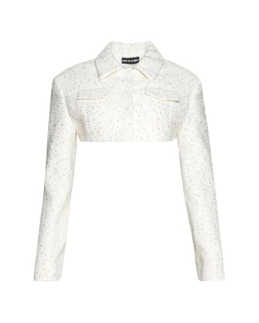 David Koma White Sequin-Embellished Cropped Jacket
