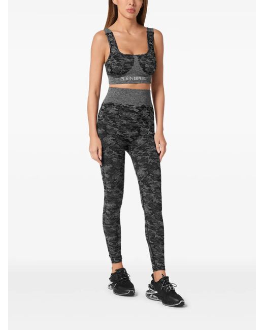 Philipp Plein Gray Camouflage-Print Performance Leggings