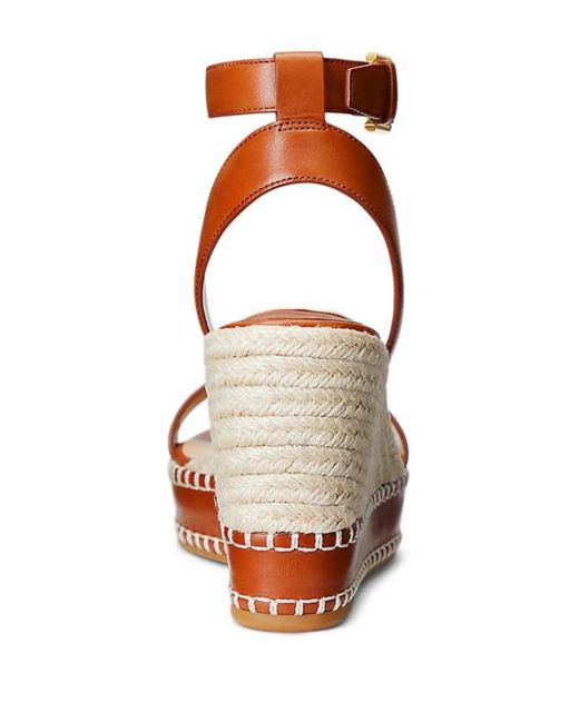 Ralph Lauren Brown 70Mm Leather Ankle-Strap Wedge Sandals
