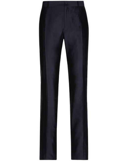 Dolce & Gabbana Blue Pressed-crease Silk Tailored Trousers for men