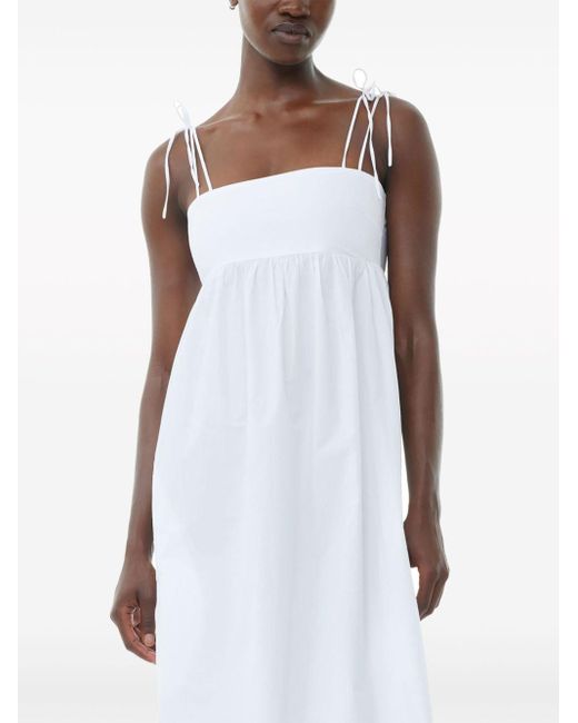Ganni White Cotton Poplin String Midi Dress