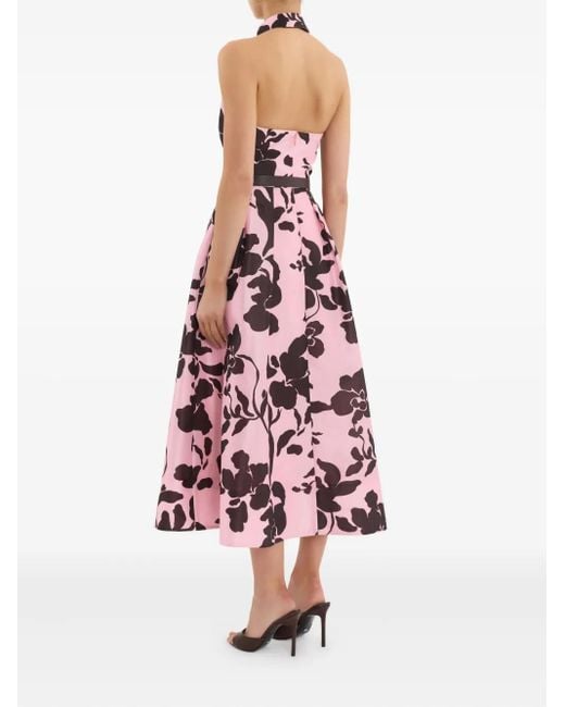 Rebecca Vallance Red Connie Halter-Floral Midi Dress