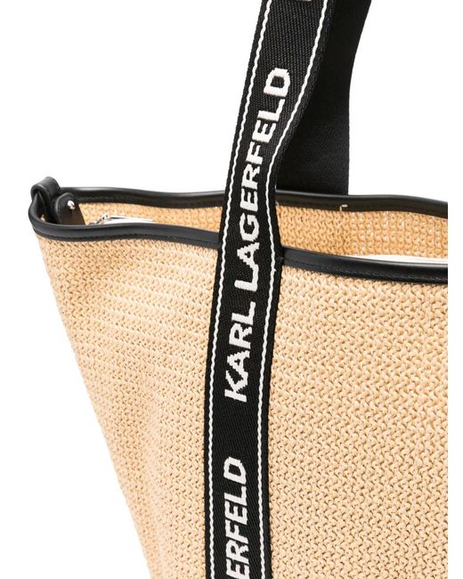 Karl Lagerfeld White Logo-Patch Raffia Beach Bag