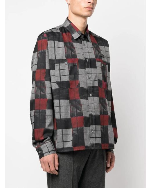 4SDESIGNS Black Checked Pattern Long Sleeved Shirt for men