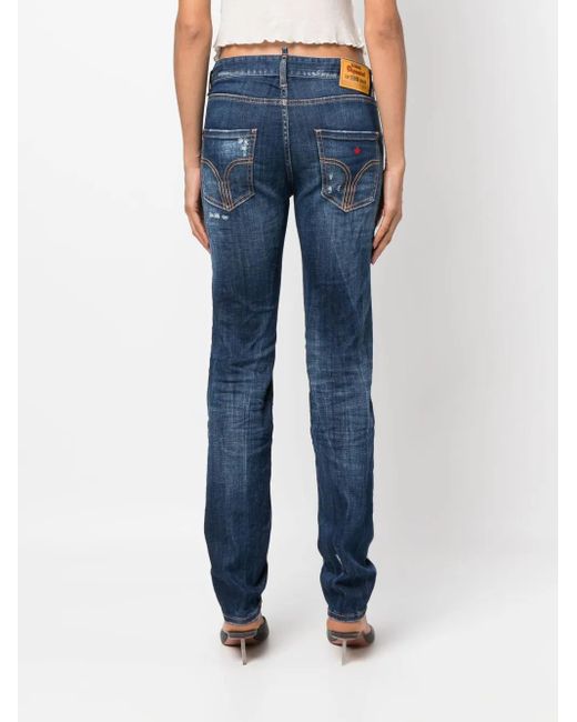 DSquared² 24/7 Gerafelde Skinny Jeans in het Blue