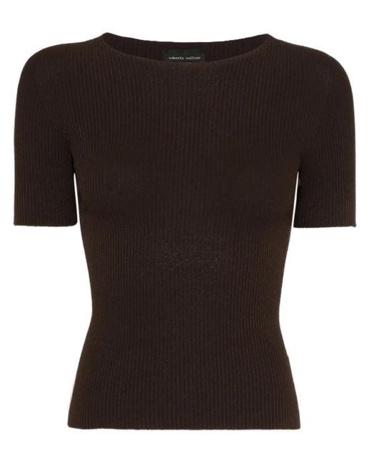 Roberto Collina ファインリブ Tシャツ Black
