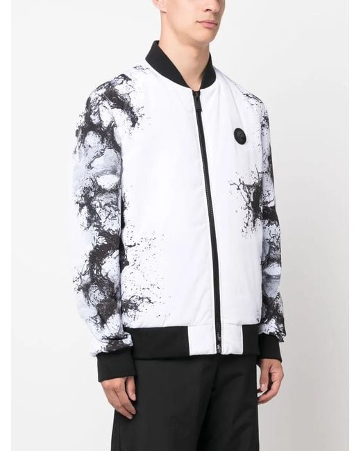 Philipp Plein White Splash Extreme Bomber Jacket for men