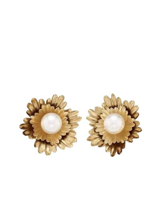 Irene Neuwirth 18Kt Geelgouden Super Bloom Oorbellen Met Parel in het Metallic