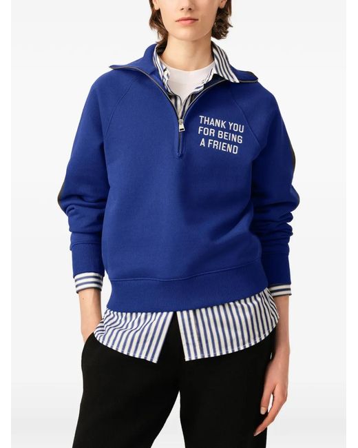 AMI Blue Coton Zippé Thank You For Being A Friend Sweat-Shirt