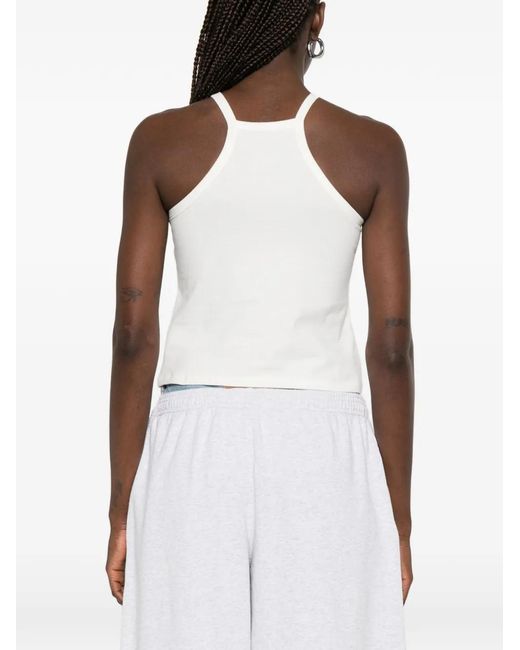 New Balance White Embroidered-Logo Top