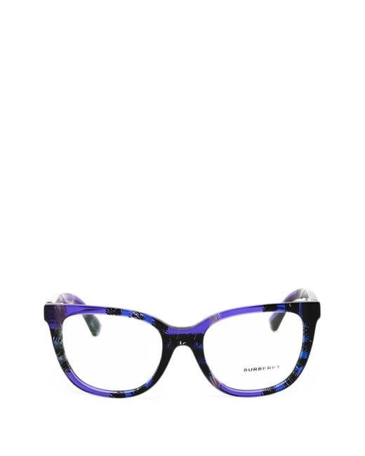 Burberry Blue Check-Pattern Square-Frame Glasses