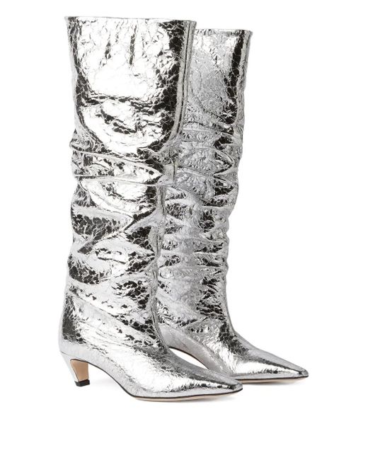 MSGM White Ruched Foiled Leather Boots