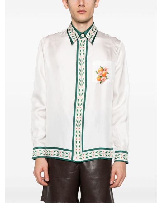 Casablancabrand White Oranges En Fleur Silk Shirt for men