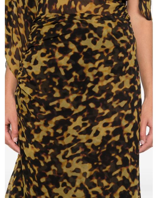 Christopher Esber Brown Printed Ruched Midi Skirt