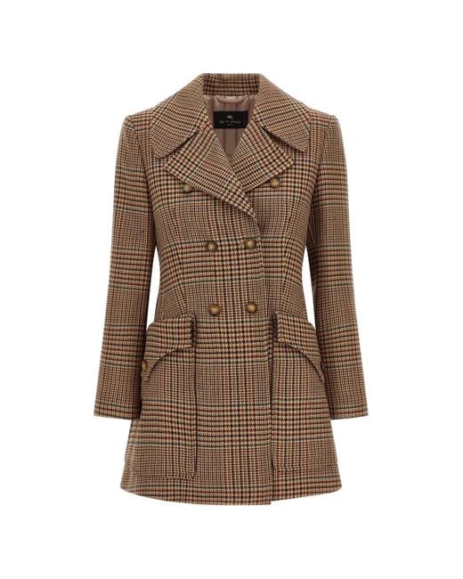 Etro Brown Prince Of Wales Double-Breasted Coat