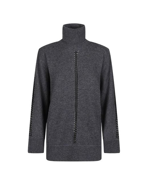 P.A.R.O.S.H. Gray Braided-Detail Roll-Neck Sweater