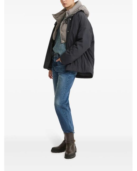 Yves Salomon Blue Drawstring-Neck Down Jacket