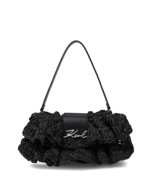 Karl Lagerfeld Black Logo-Plaque Shoulder Bag