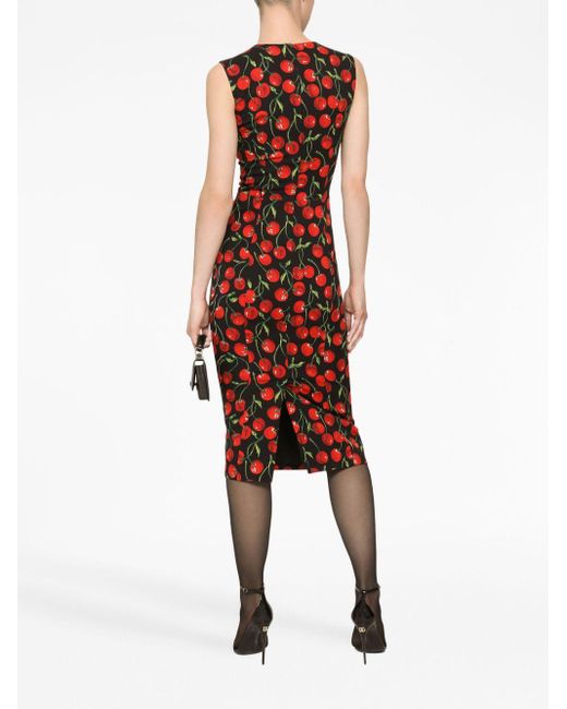 Dolce & Gabbana ロゴ チェリープリント ドレス ワンピース Dolce & Gabbana チェリープリント ドレス レッド | Lyst