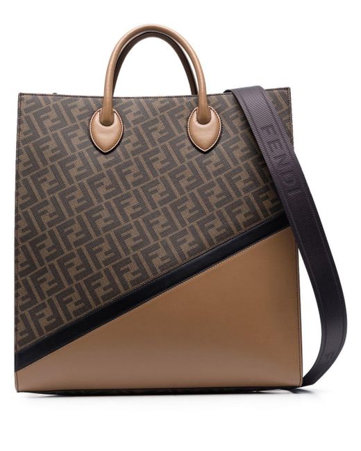 Fendi Brown Leather Monogram-print Tote Bag for men