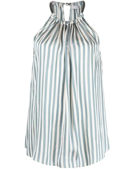 Top Monili con cuello halter a rayas Brunello Cucinelli de color Blue
