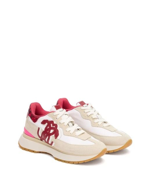 Roberto Cavalli Pink Python-Print Panel Sneakers
