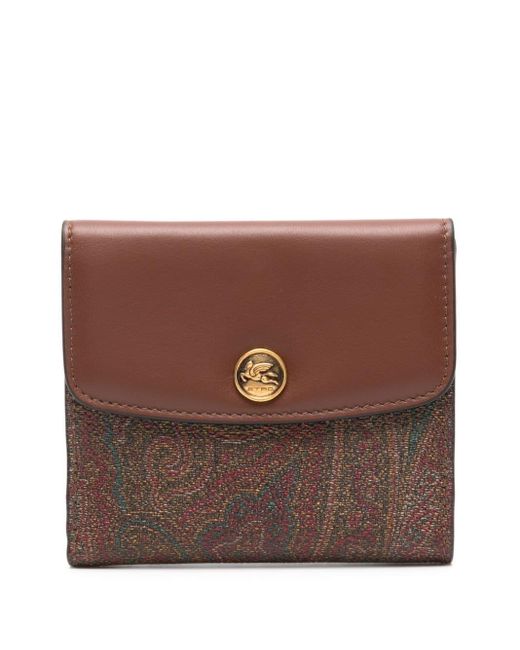 Etro Brown Paisley Textured Leather Wallet