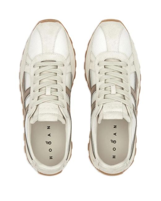 Hogan White Mesh Design Sneakers With Suede Trim for men