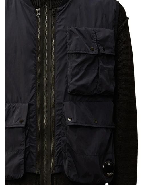 C P Company Black Contton Mixed Zipped Cardigan Jacket for men