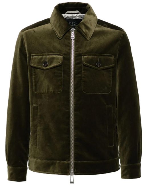 MAN ON THE BOON. Green Velour Multi-Pockets Jacket for men