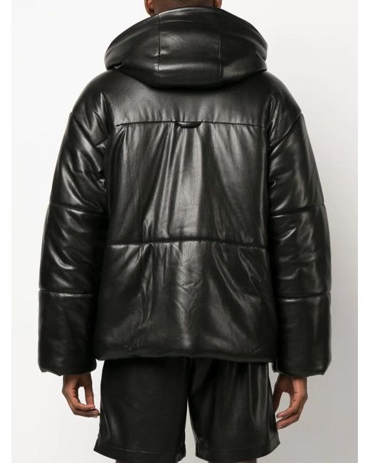 Nanushka Black Hide Faux-Leather Puffer Jacket for men