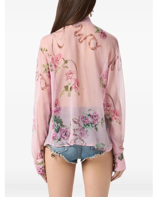 Blumarine Pink Bluse mit Blumen-Print