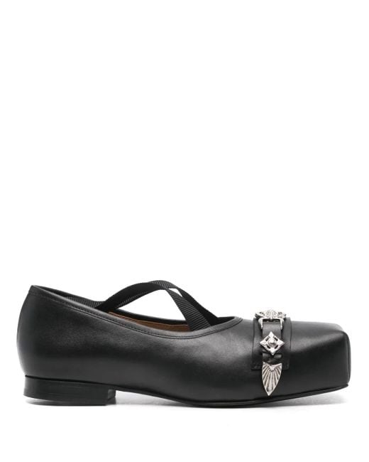 Toga Black Metallic-Detail Ballet Flats