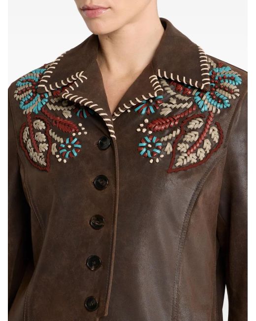 Etro Black Leather Jacket With Threading