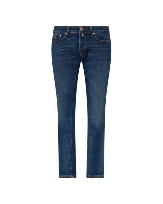Moorer Blue Faded Five-Pocket Jeans for men