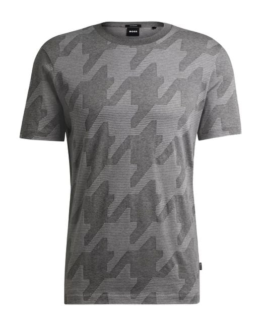 Boss Gray Houndstooth-Pattern T-Shirt for men
