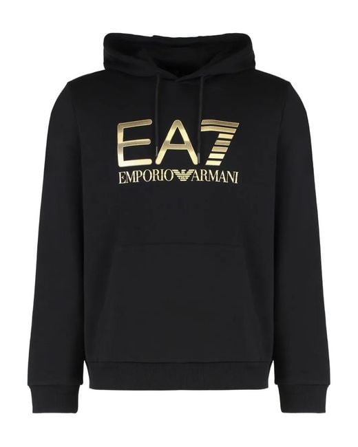 EA7 Black Logo Cotton Hoodie for men
