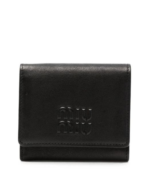 Miu Miu Black Logo-Embossed Trifold Wallet