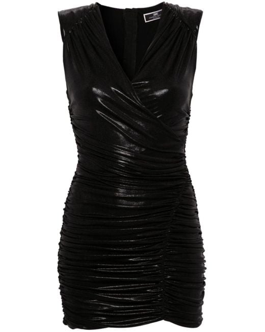 Elisabetta Franchi Black Drapiertes Kleid mit V-Ausschnitt