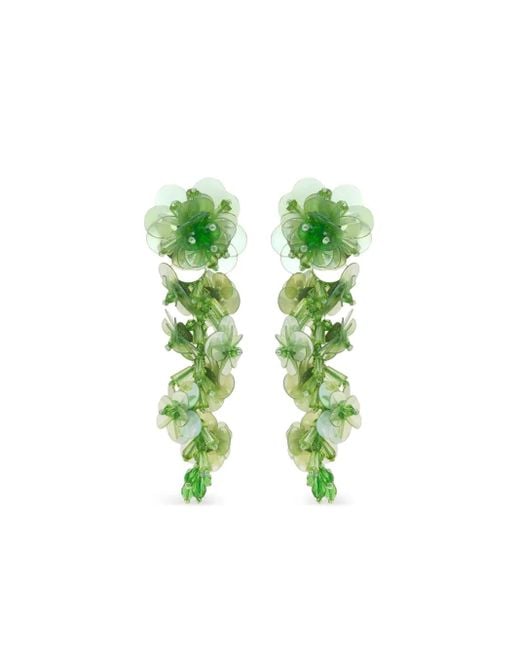 Oscar de la Renta Green Flower-Sequin Dangling Earrings