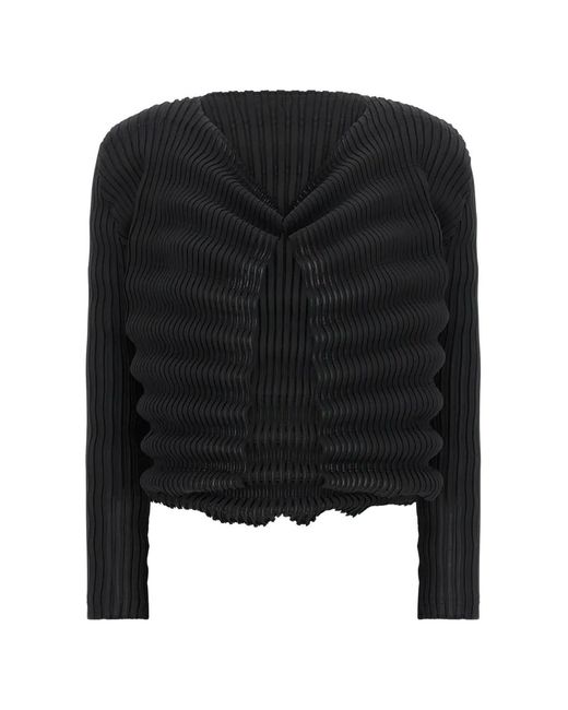 Issey Miyake Black Spring Pleats Wave-Pattern Cardigan