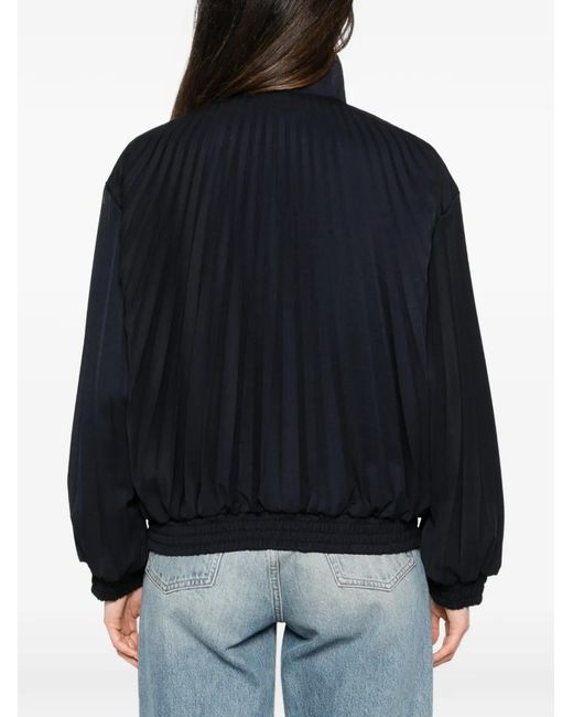 Sandro Black Plissé-Effect Zip-Up Bomber Jacket