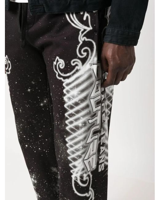 Versace Jeans Couture Black Galaxy-Print Cotton Track-Pants for men