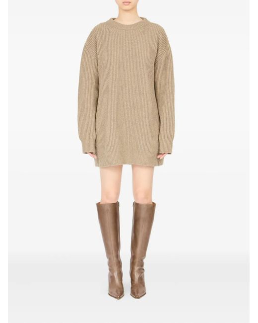 MM6 by Maison Margiela Natural Ribbed Crewneck Mini Dress