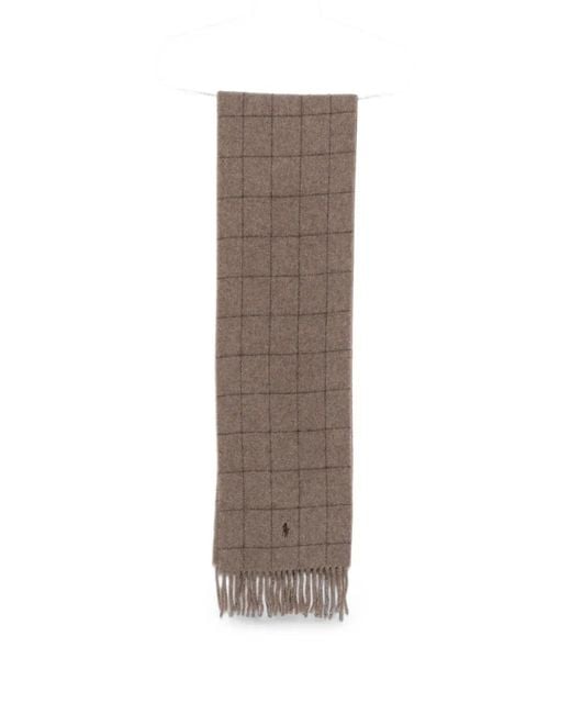 Polo Ralph Lauren Brown Windowpane-Check Fringed Scarf for men