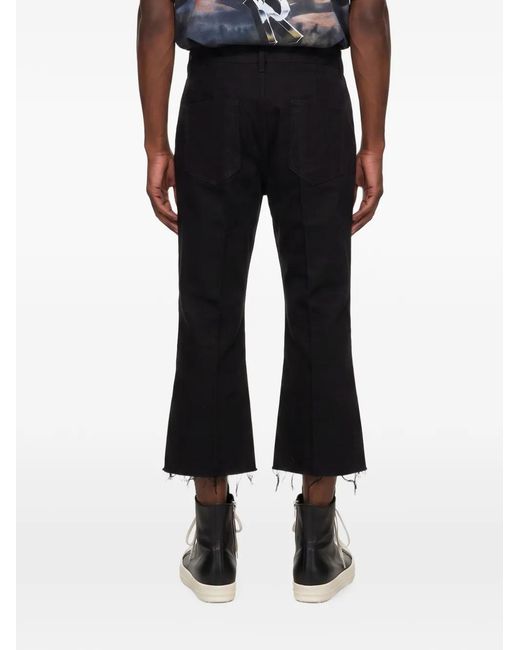 Rick Owens Black Raw-Cut Cropped Trousers for men