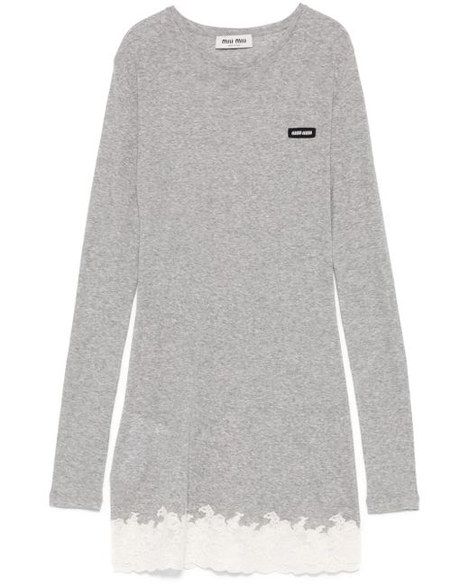 Robe En Coton À Coupe Courte Miu Miu en coloris Gray