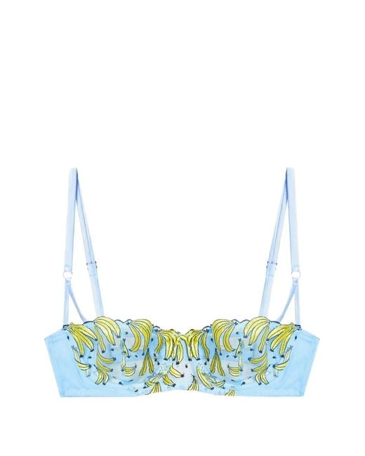 Fleur du Mal Blue Banana-Embroidery Balconette Bra
